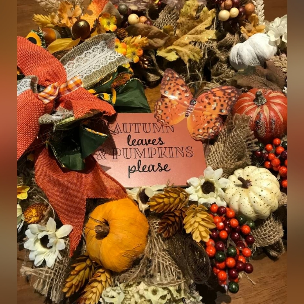 Fall Wreath Blessings Harvest Fall Autumn Leaves Pumpkin Custom FINAL SALE